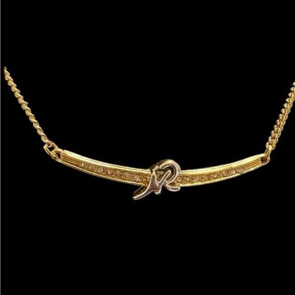 Nina Ricci Gold Plated Logo Tag Chain Necklace 14” Short Luxury Simple